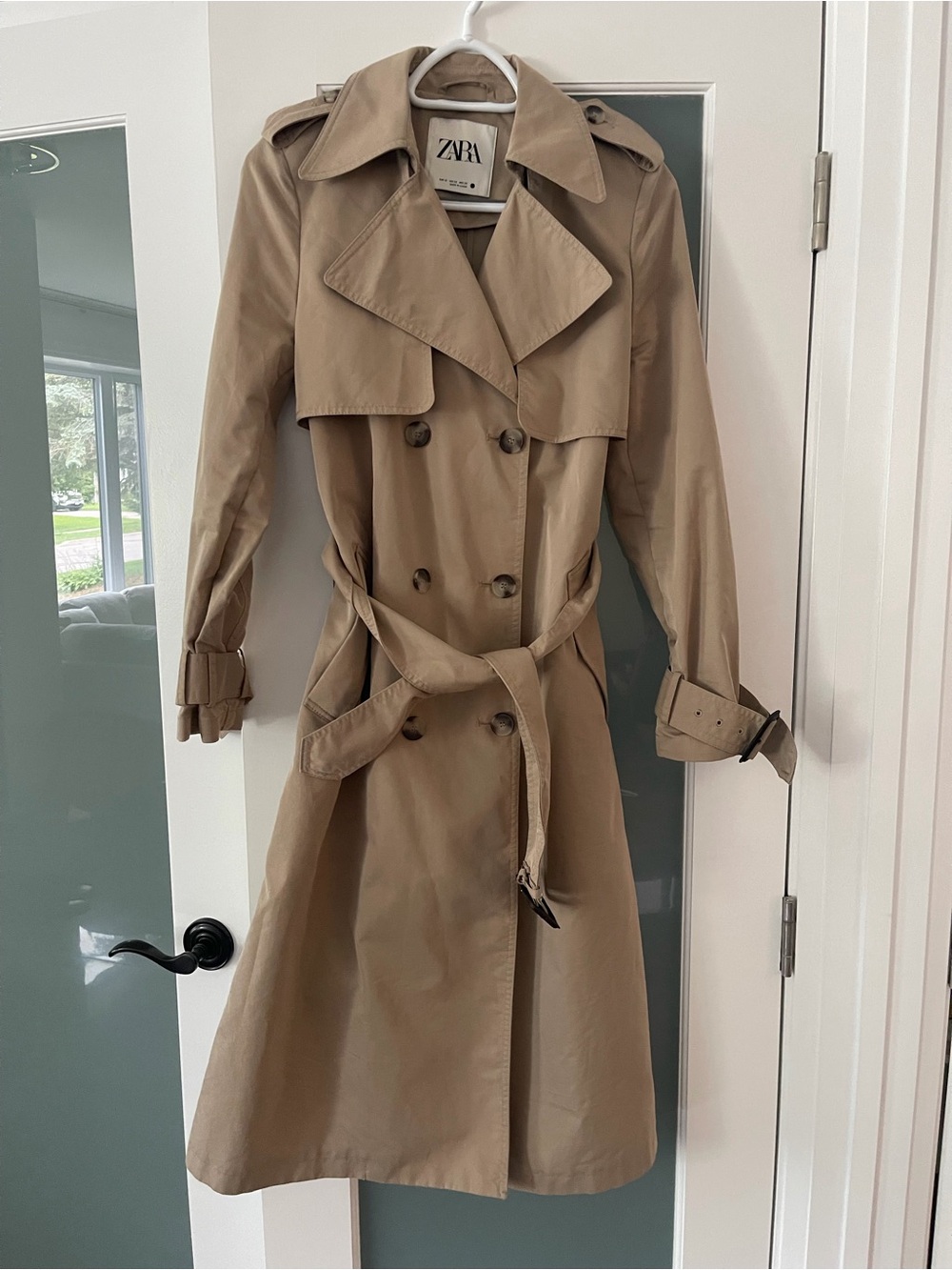 Zara Tan Double-Breasted Trench Coat with Belt